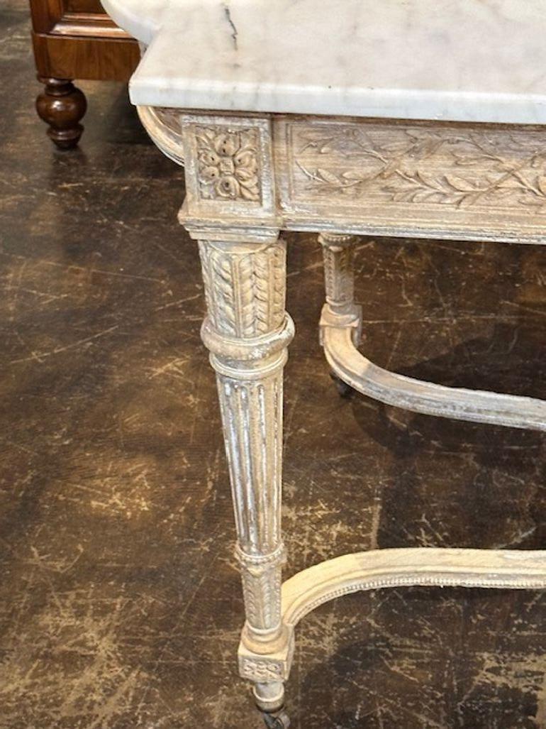 Hand-Carved 19th Century Louis XVI Carved and Bleached Center Table For Sale