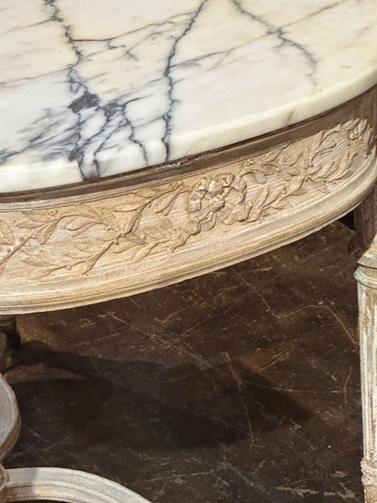 Marble 19th Century Louis XVI Carved and Bleached Center Table For Sale