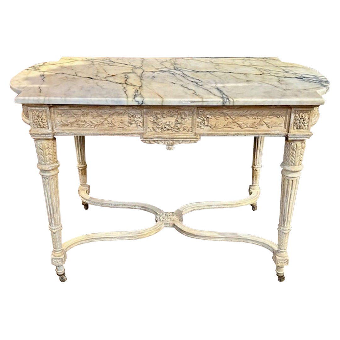 19. Jahrhundert Louis XVI geschnitzt und gebleicht Center Table