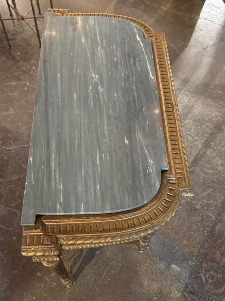 Hand-Carved 19th Century Louis XVI Carved and Giltwood Console with Marble Top For Sale