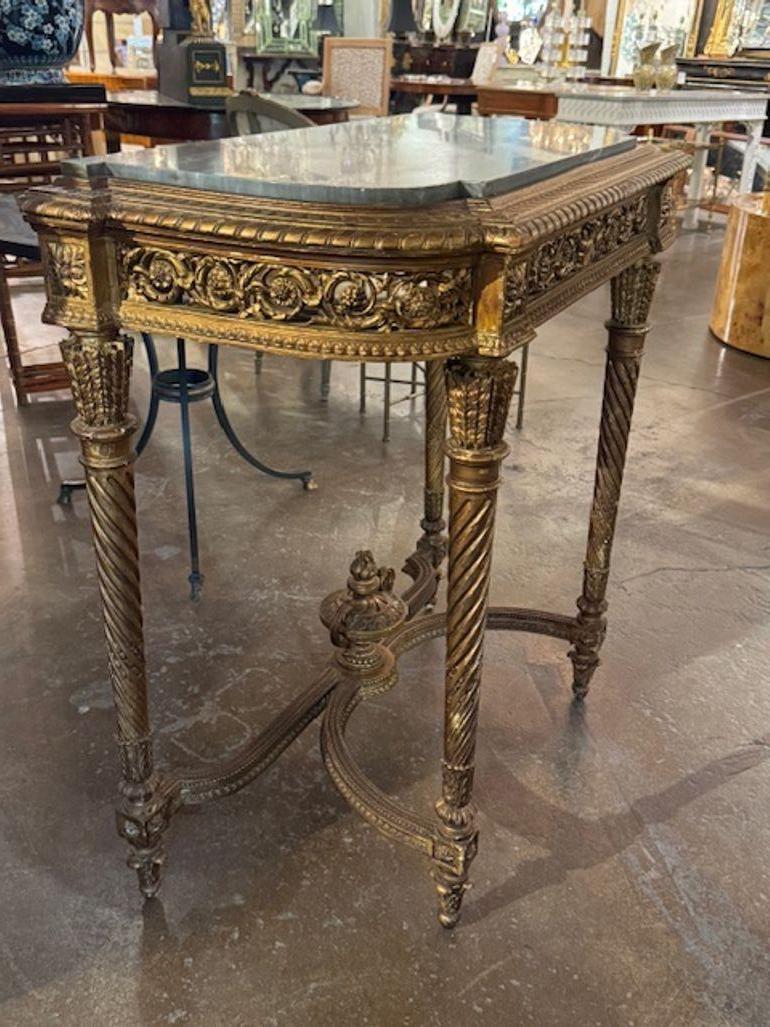19th Century Louis XVI Carved and Giltwood Console with Marble Top For Sale 4