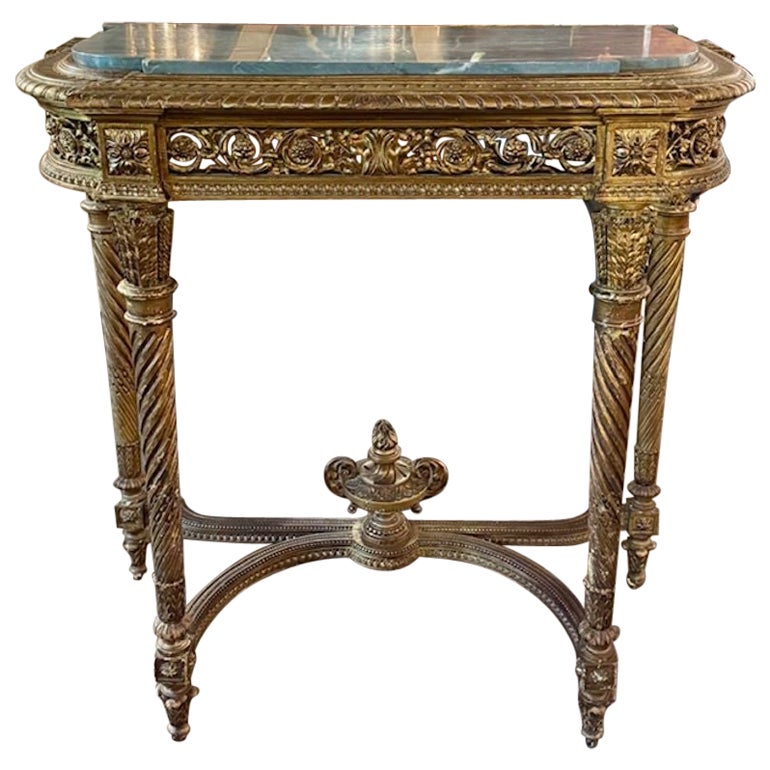 19th Century Louis XVI Carved and Giltwood Console with Marble Top
