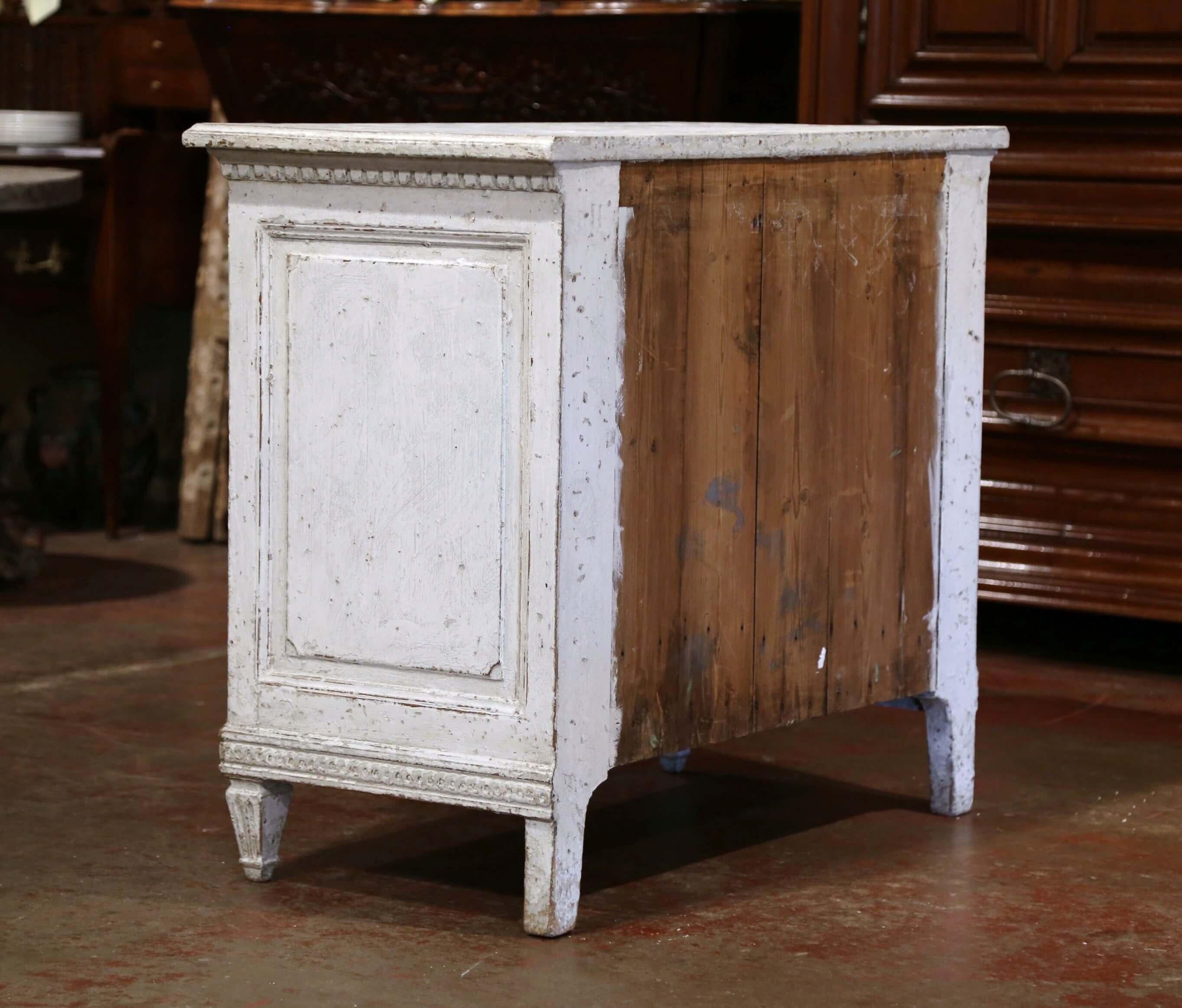 19th Century Louis XVI Carved and Painted Three-Drawer Commode Chest For Sale 3