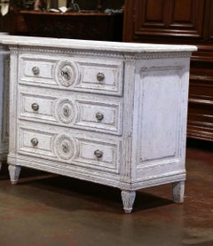19th Century French Louis XVI Painted Commode with Medallion Drawers