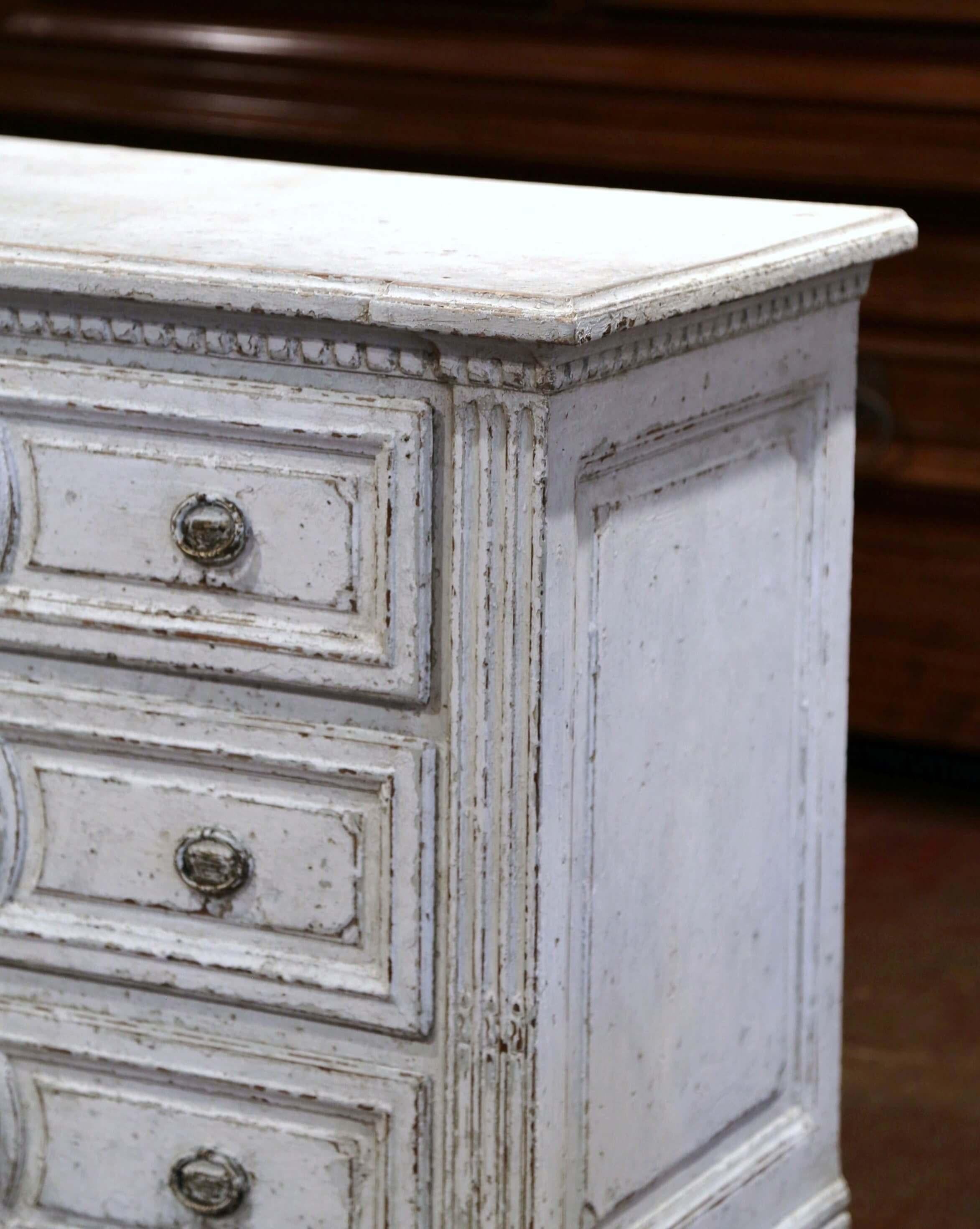 19th Century Louis XVI Carved and Painted Three-Drawer Commode Chest In Excellent Condition For Sale In Dallas, TX