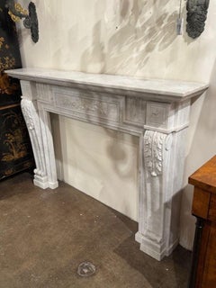 19th Century Louis XVI Carved Carrara Marble Mantel