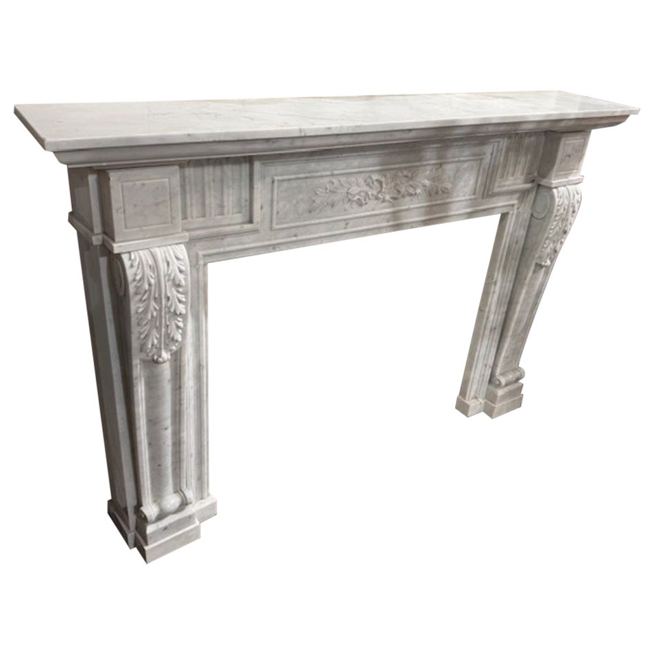 19th Century Louis XVI Carved Carrara Marble Mantel