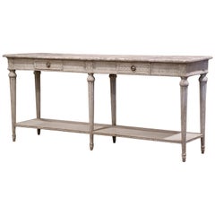 19th Century Louis XVI Carved Painted Console Table with Faux Marble Top