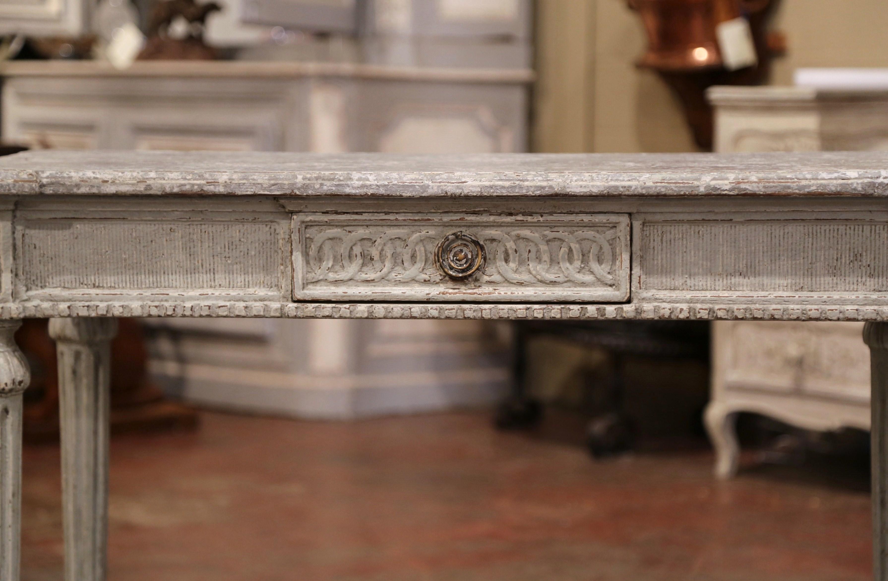 19th Century Louis XVI Carved Painted Console with Faux Marble Top 1