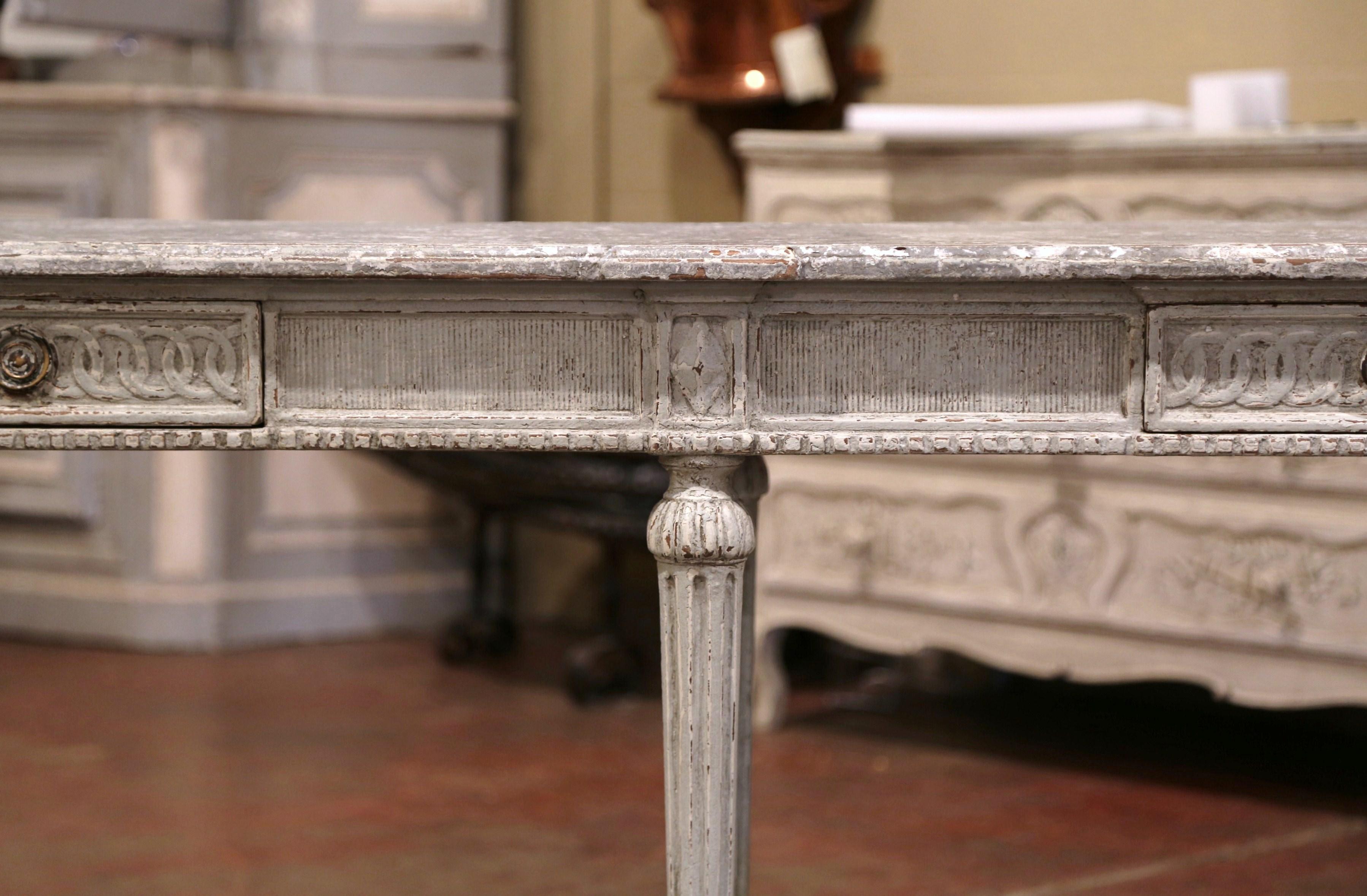 19th Century Louis XVI Carved Painted Console with Faux Marble Top 2