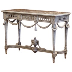 19th Century Louis XVI Carved Painted Console with Faux Marble Top