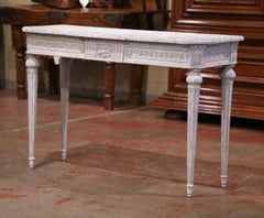 19th Century Louis XVI Carved Painted Console with Faux Marble Top