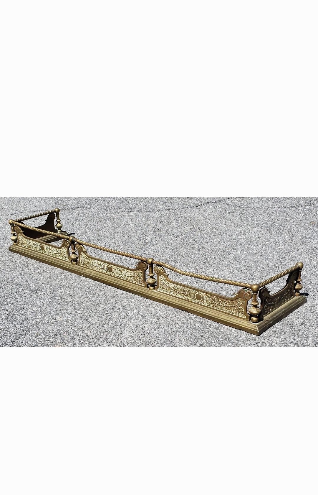 Metalwork 19th Century Louis XVI Cast Brass and Iron Fireplace Fender  For Sale