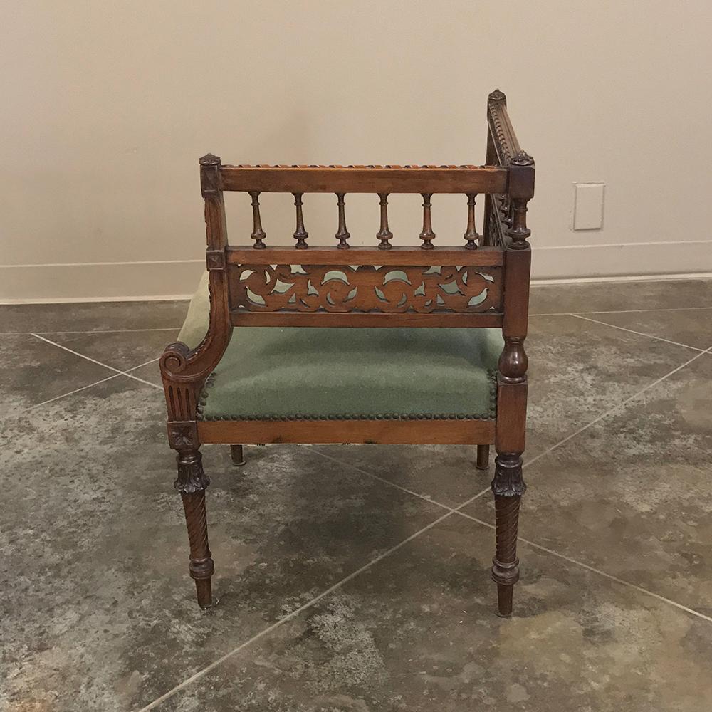 Hand-Carved 19th Century Louis XVI Corner Chair or French Walnut Arm Bench, circa 1870