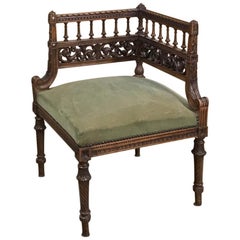 Antique 19th Century Louis XVI Corner Chair or French Walnut Arm Bench, circa 1870