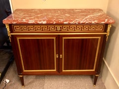 19th Century Louis XVI French Marble Top Greek Key Commode, Server or Cabinet