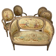 Sofá y cuatro sillones franceses Luis XVI del siglo XIX