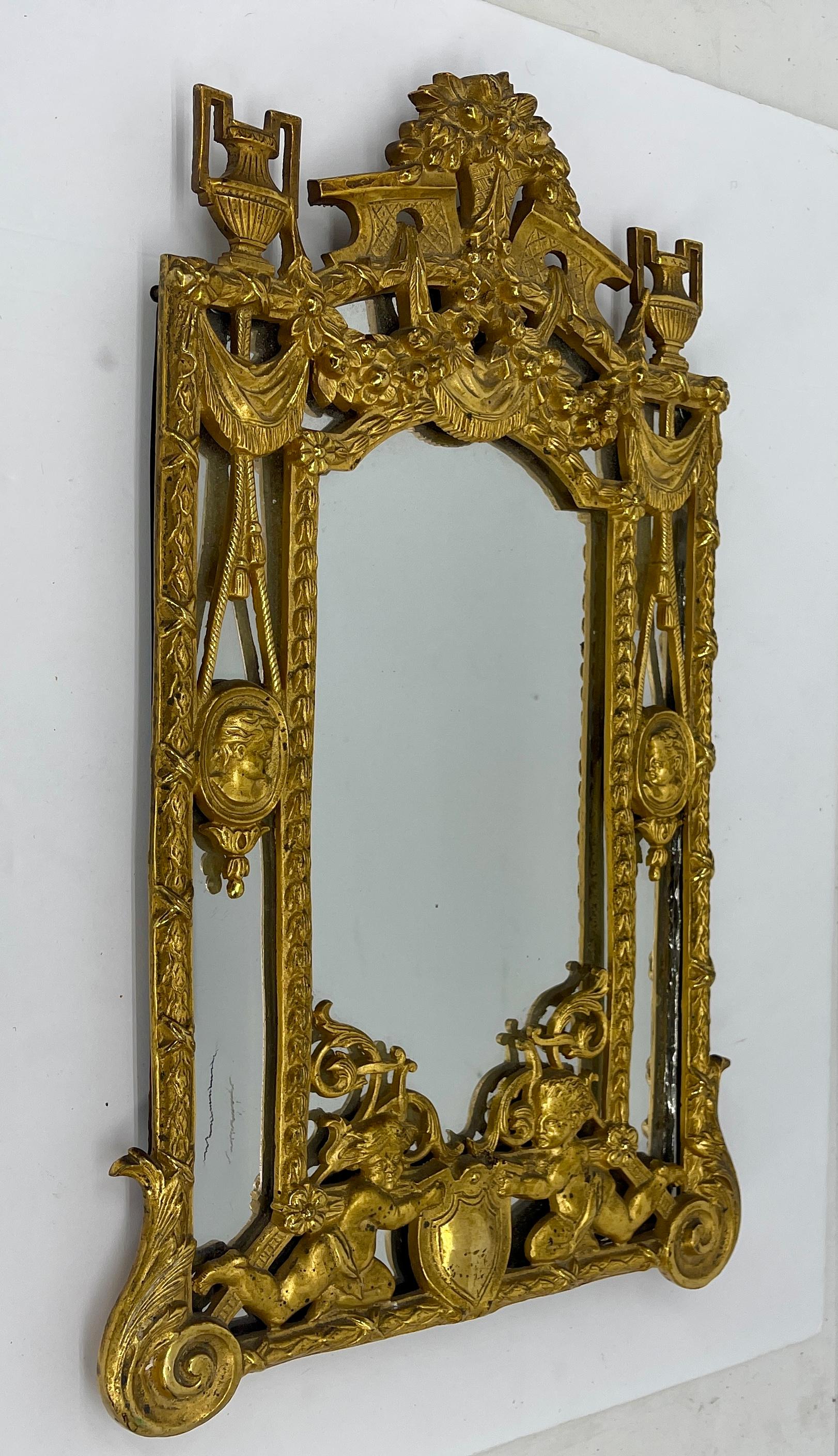 French 19th Century Louis XVI Gilded Bronze Vanity Mirror