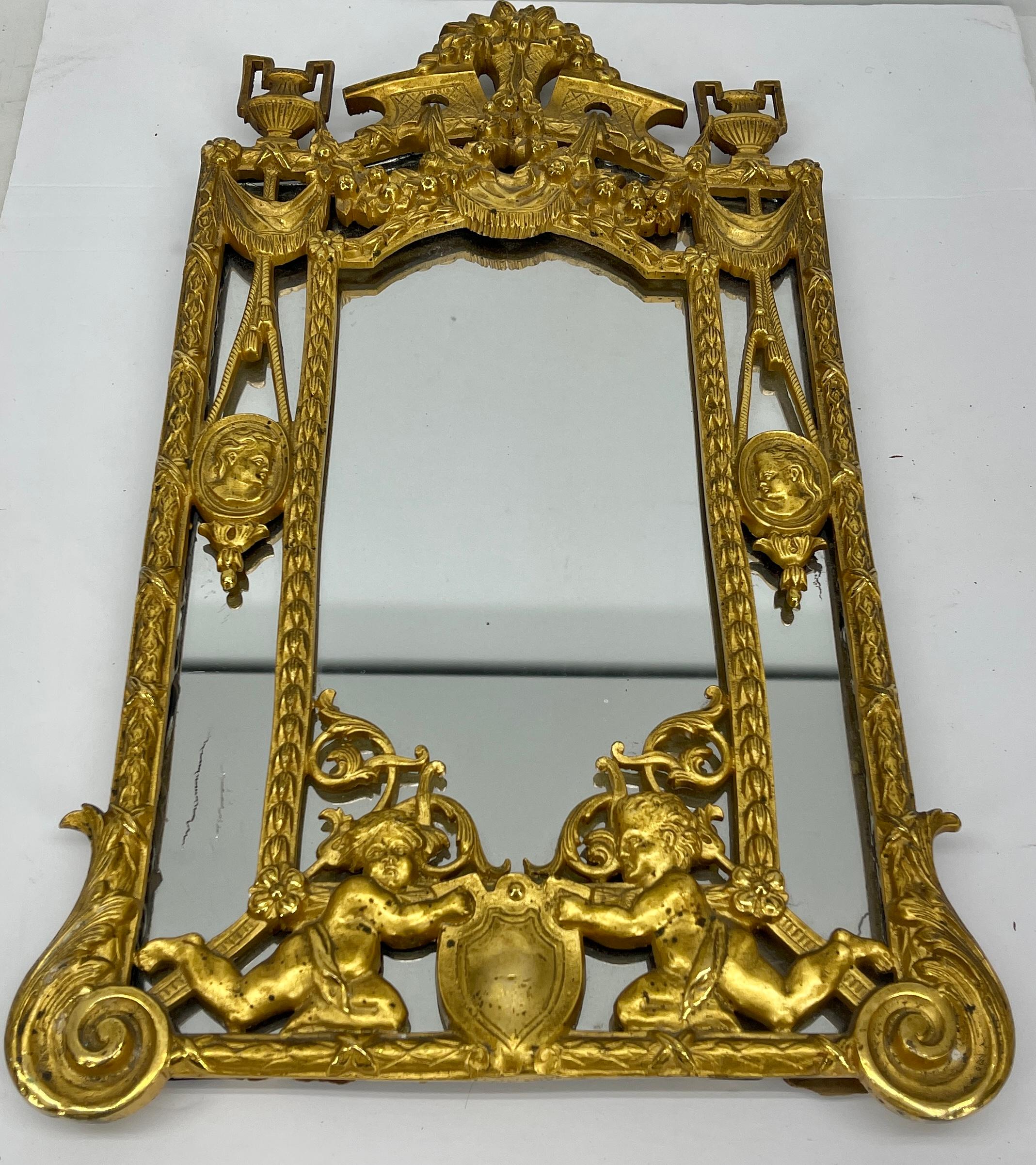 Gilt 19th Century Louis XVI Gilded Bronze Vanity Mirror