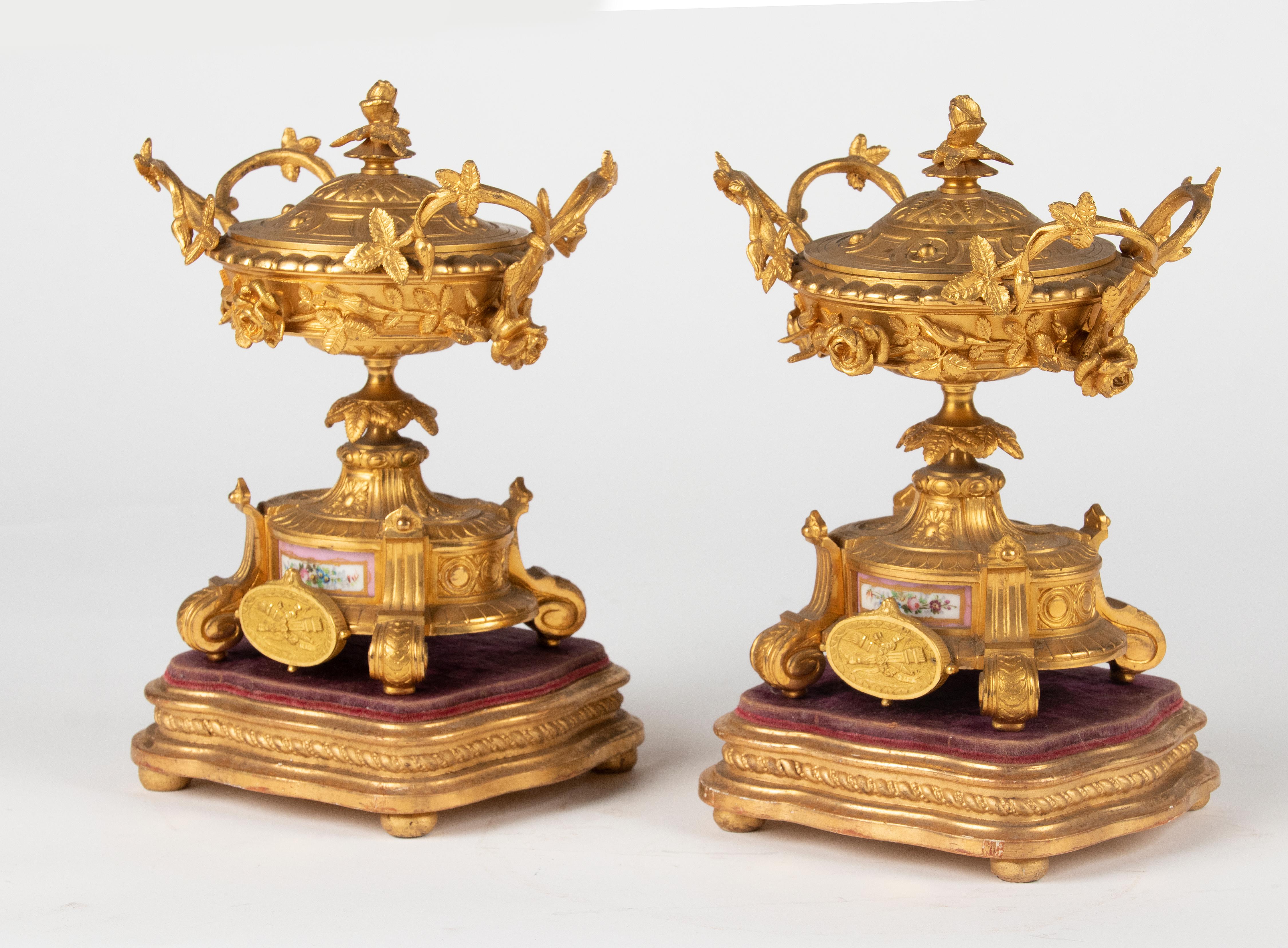 19th Century Louis XVI Gilt Bronze and Sèvres Lidded Urns 6