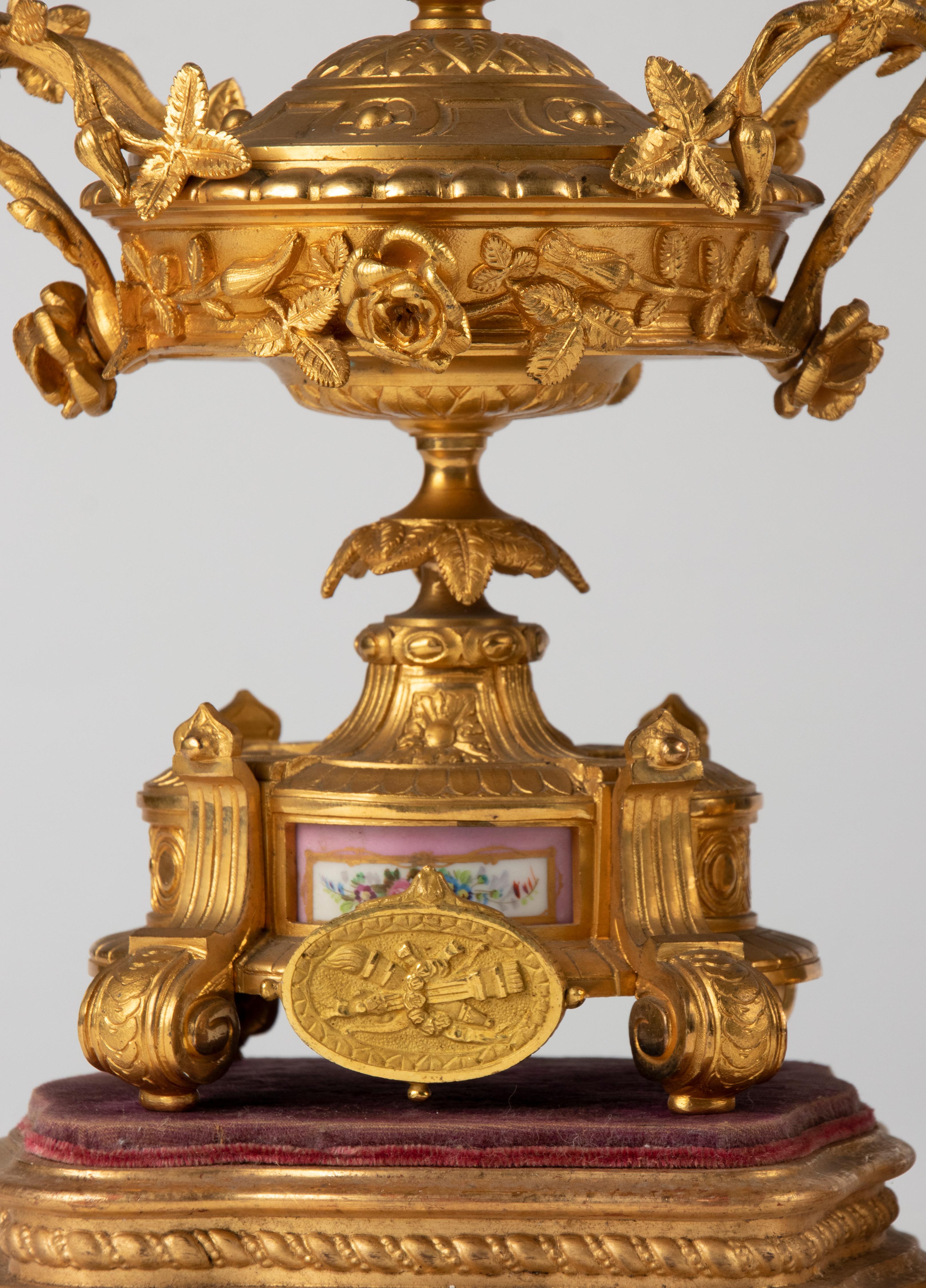 19th Century Louis XVI Gilt Bronze and Sèvres Lidded Urns 8