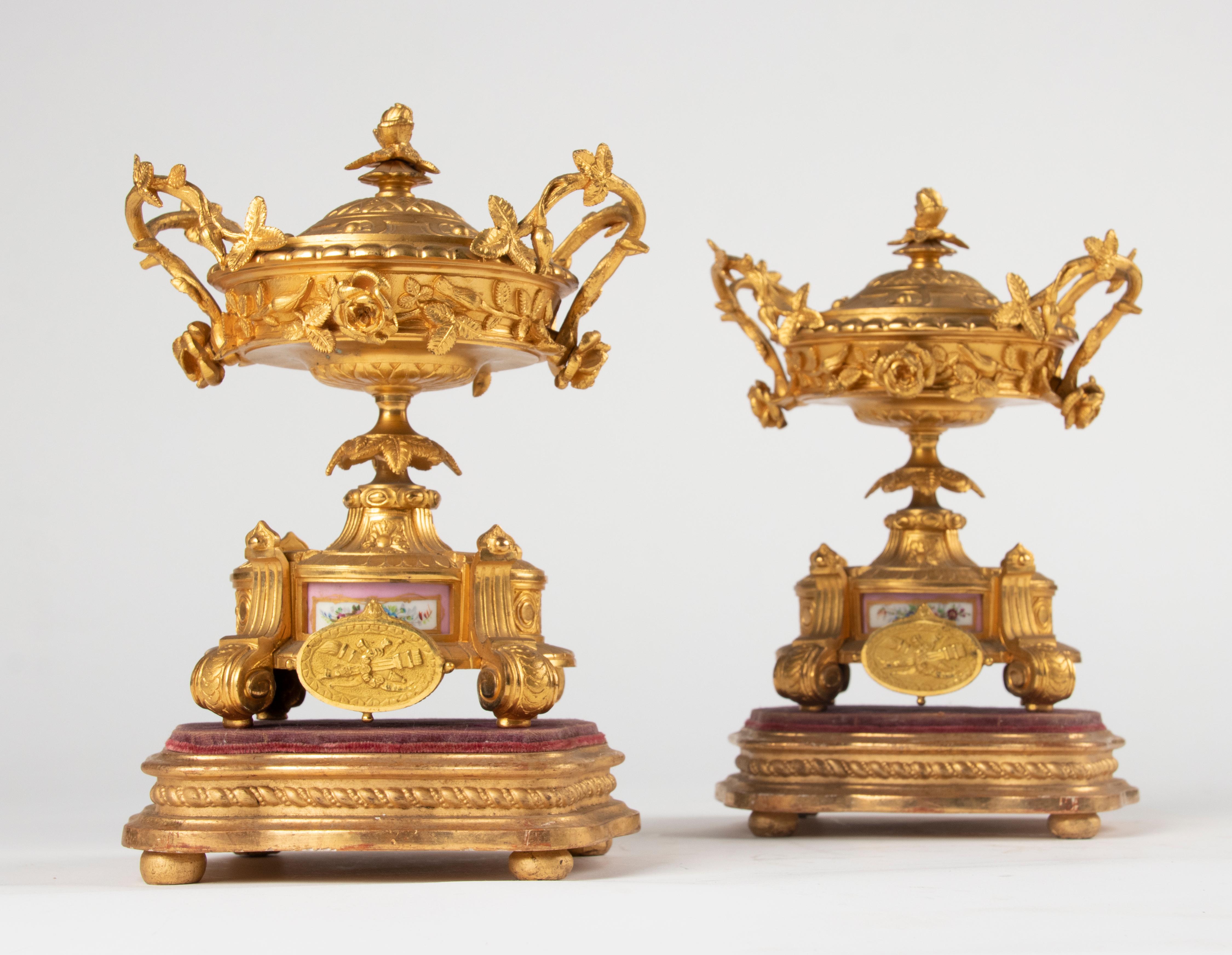Late 19th Century 19th Century Louis XVI Gilt Bronze and Sèvres Lidded Urns