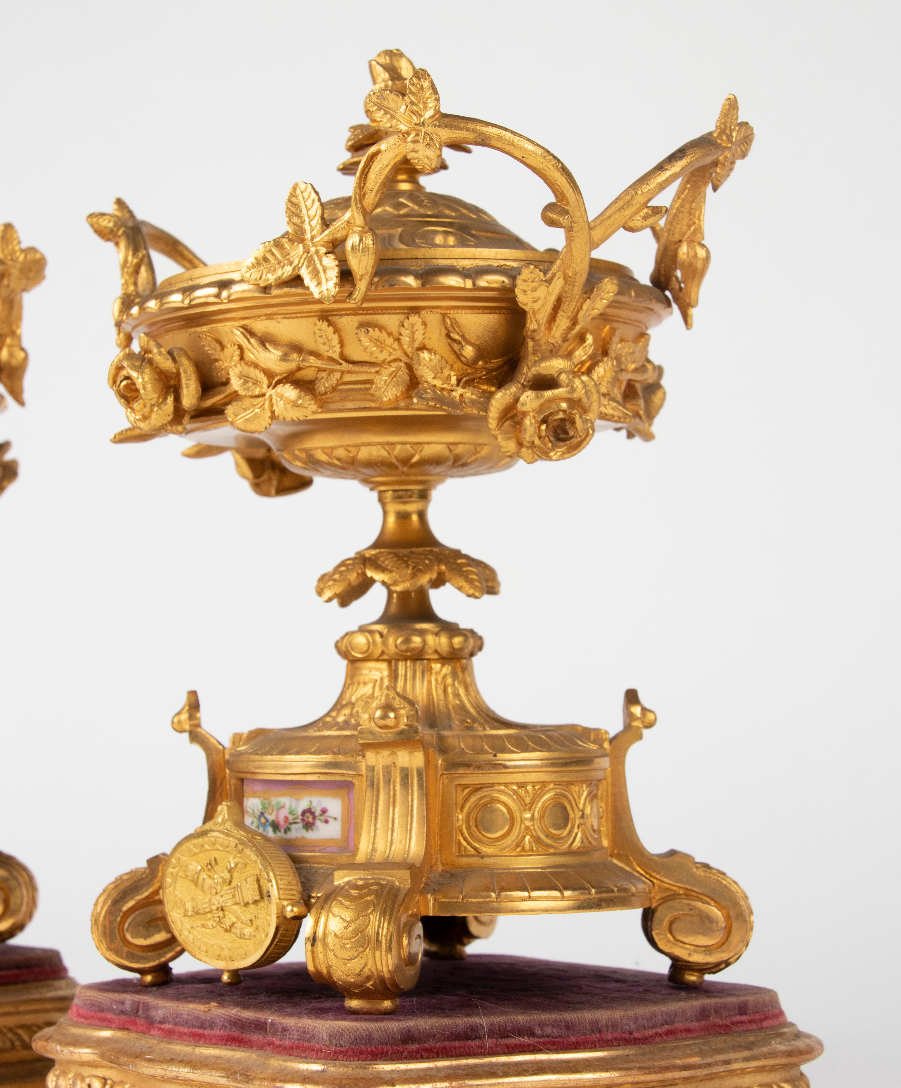 19th Century Louis XVI Gilt Bronze and Sèvres Lidded Urns 2