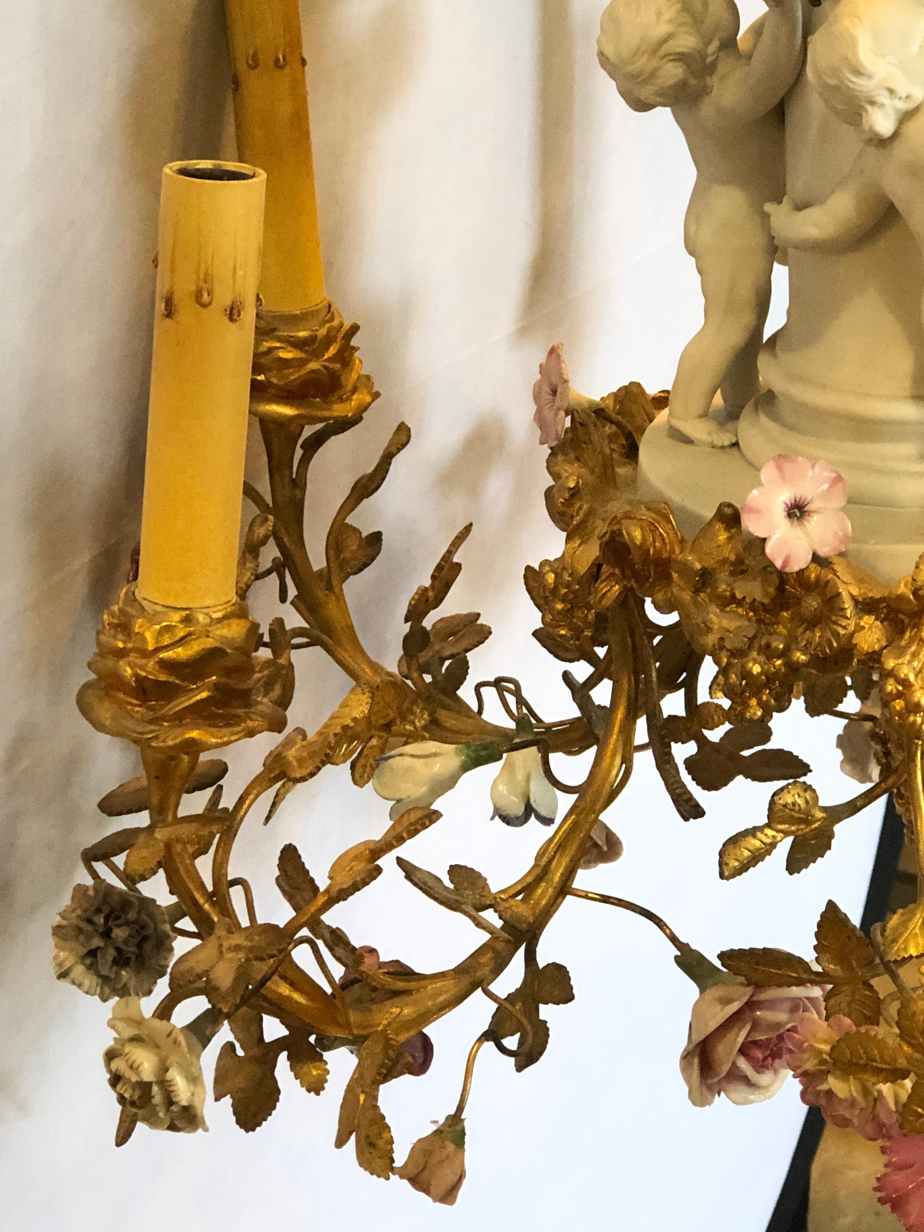 19th Century Louis XVI Gilt Bronze Meissen and Sevres Parian Chandelier For Sale 7