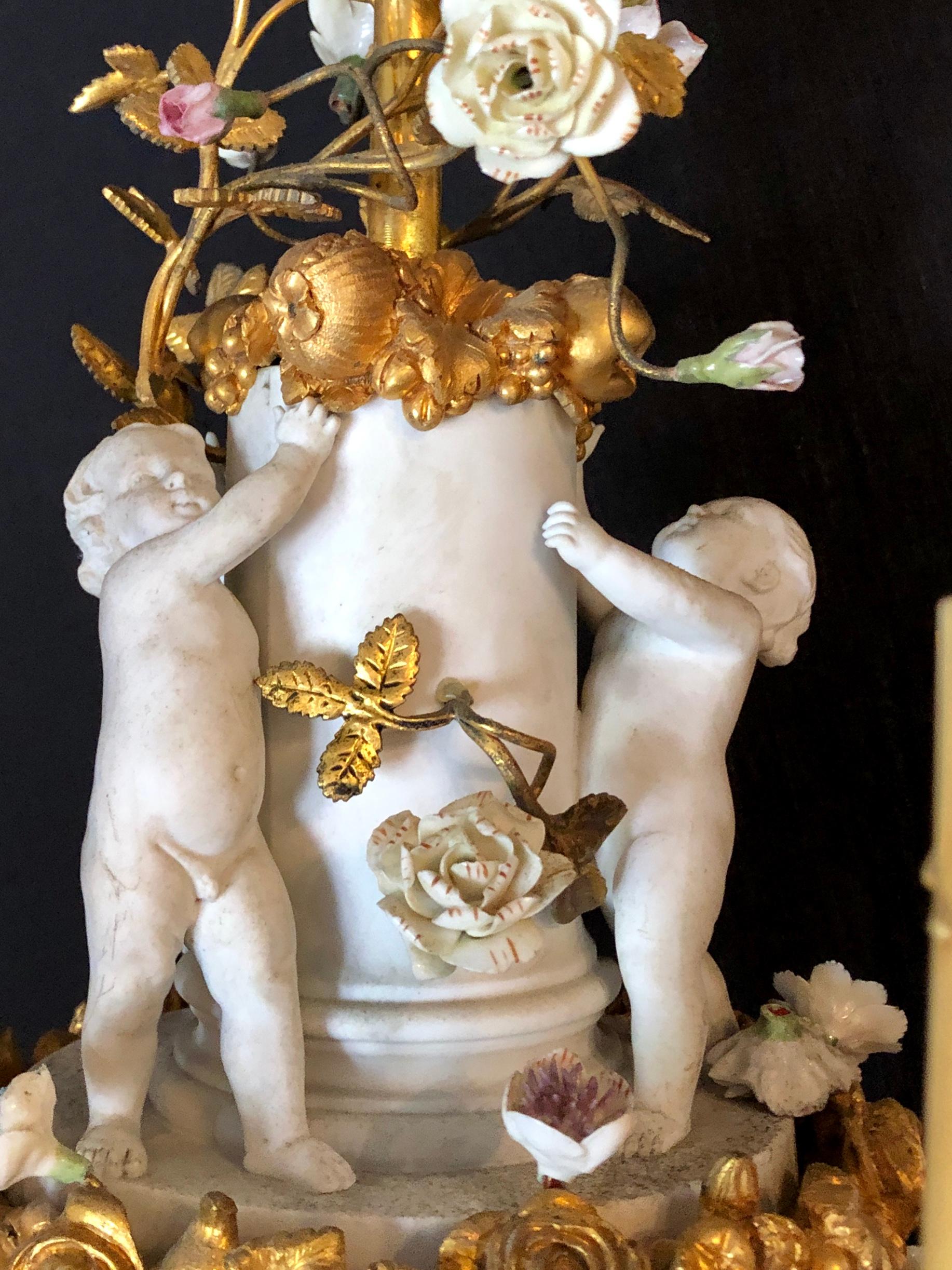 19th Century Louis XVI Gilt Bronze Meissen and Sevres Parian Chandelier For Sale 14