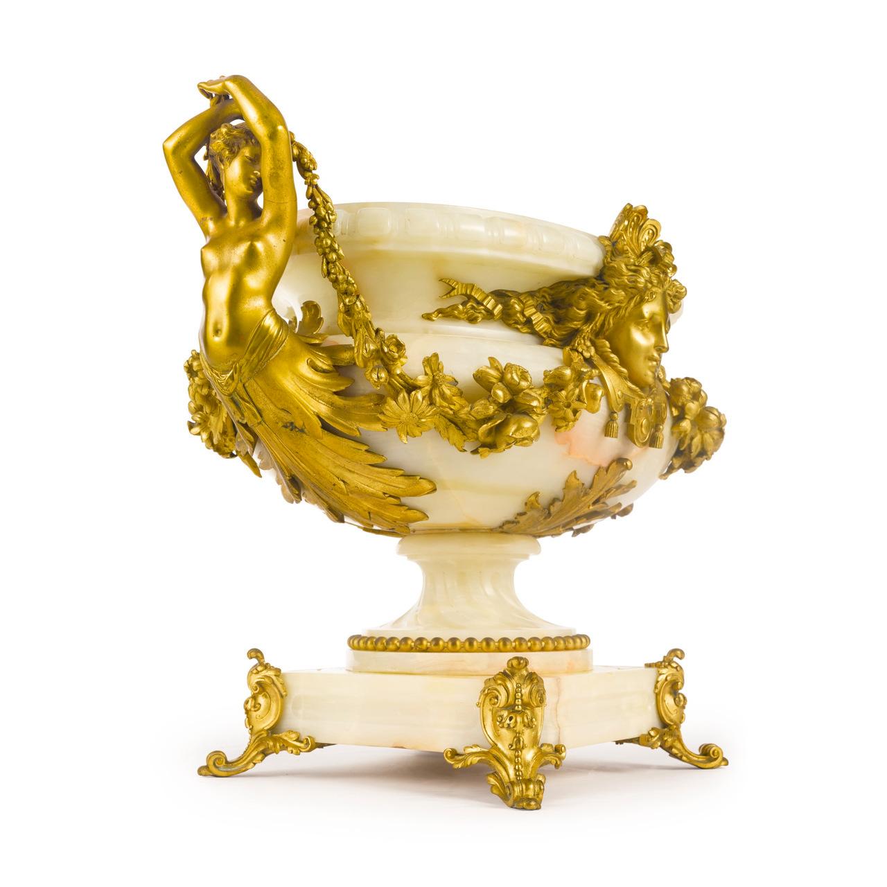 French 19th Century Louis XVI Gilt Bronze Mounted Onyx Centrepiece For Sale