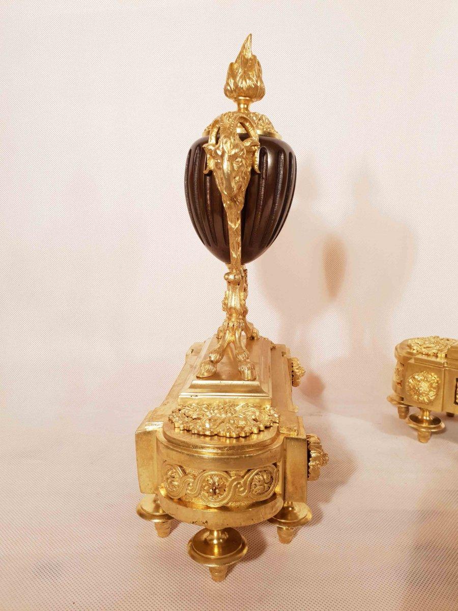 19th Century Louis XVI Gilt Bronze Ram Andirons, Set of 2 For Sale 9