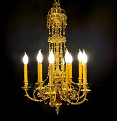 19th-Century Louis XVI Gilt Bronze Twelve-Light Chandelier