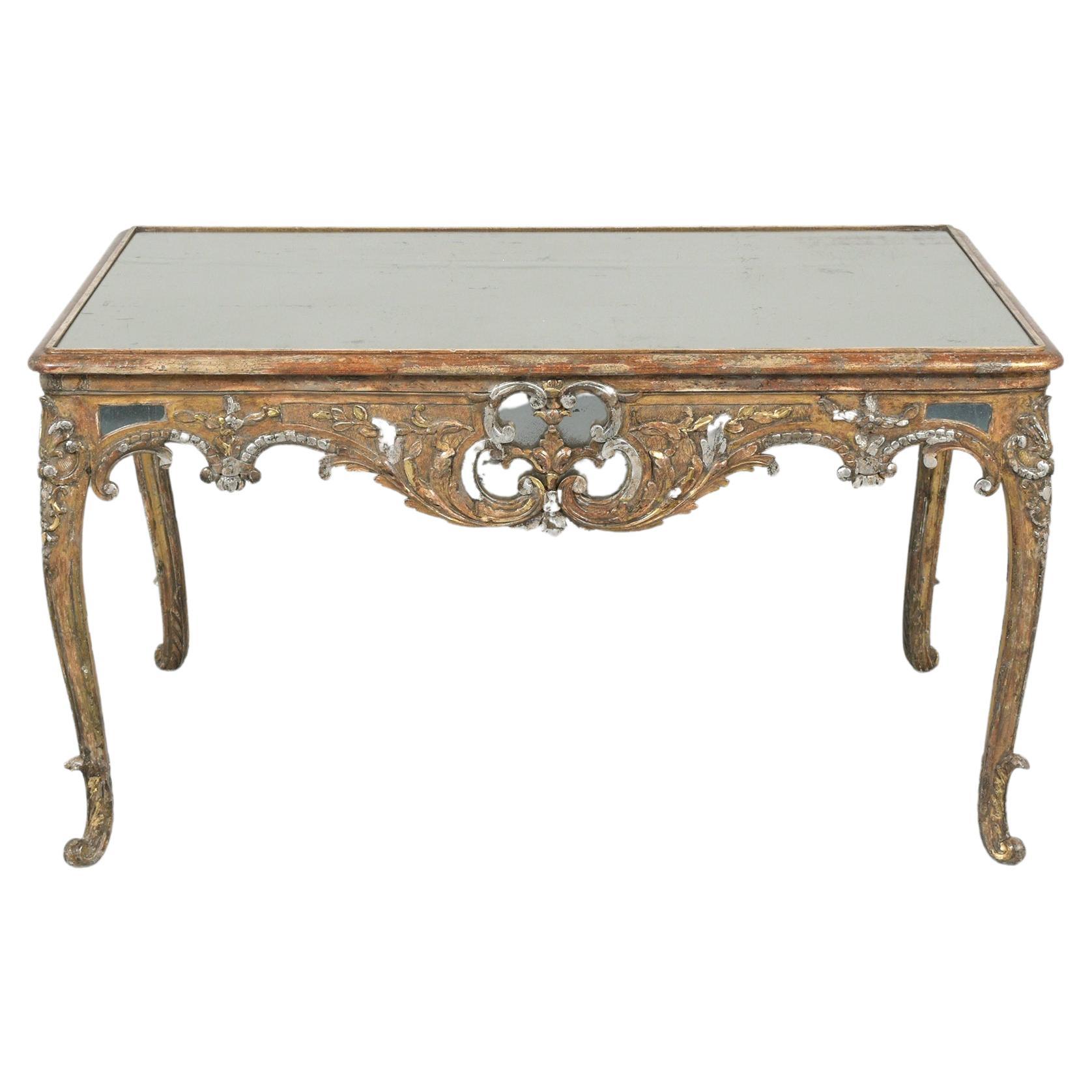 1830s Louis XVI Giltwood Center Table mit Vintage verspiegelter Platte im Angebot