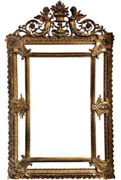 19th Century Louis XVI Gilt Figural Cushion Form Wall Mirror