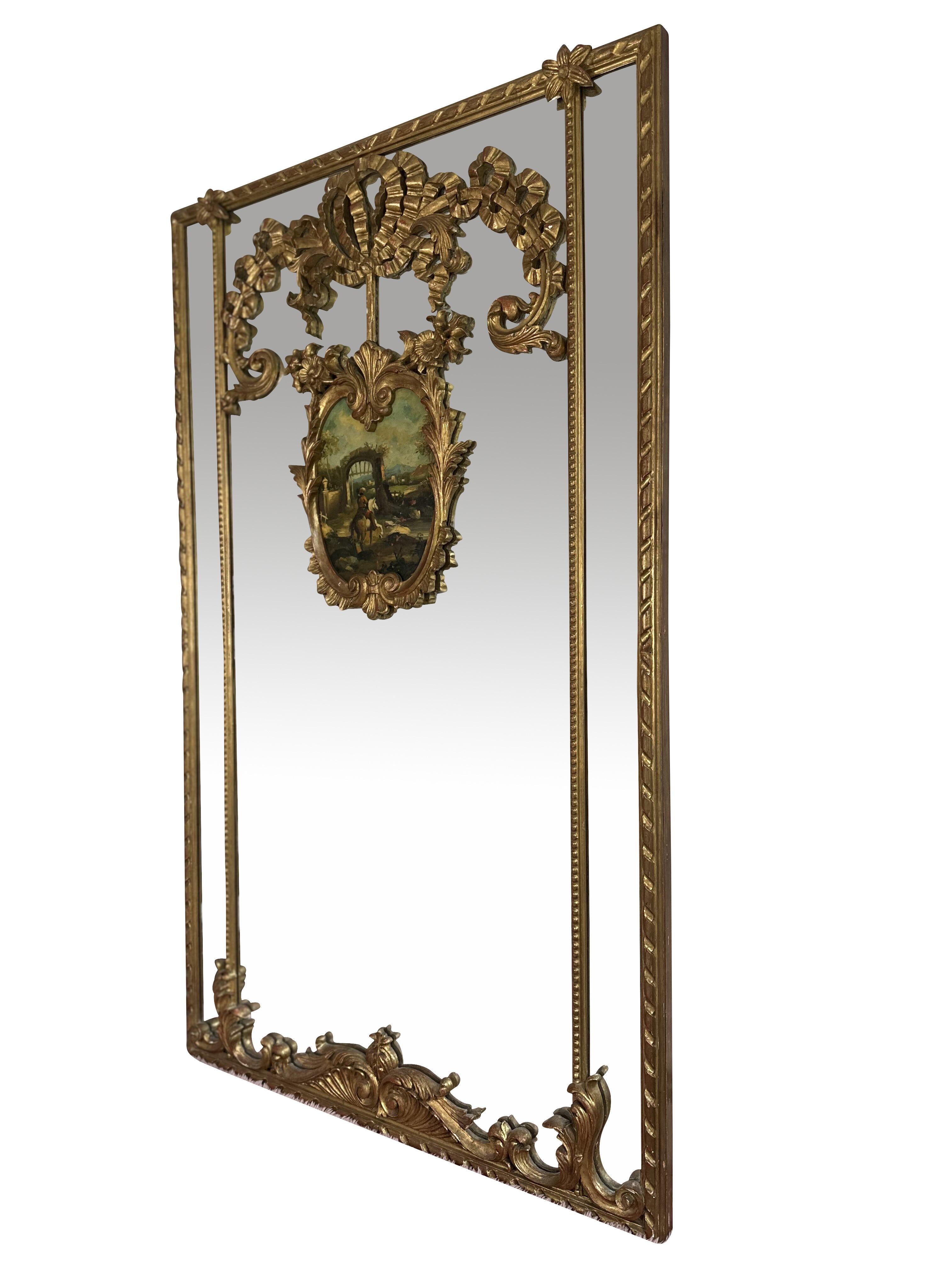 19th Century Louis XVI Gilt Wood French Trumeau In Good Condition For Sale In Brooklyn, NY