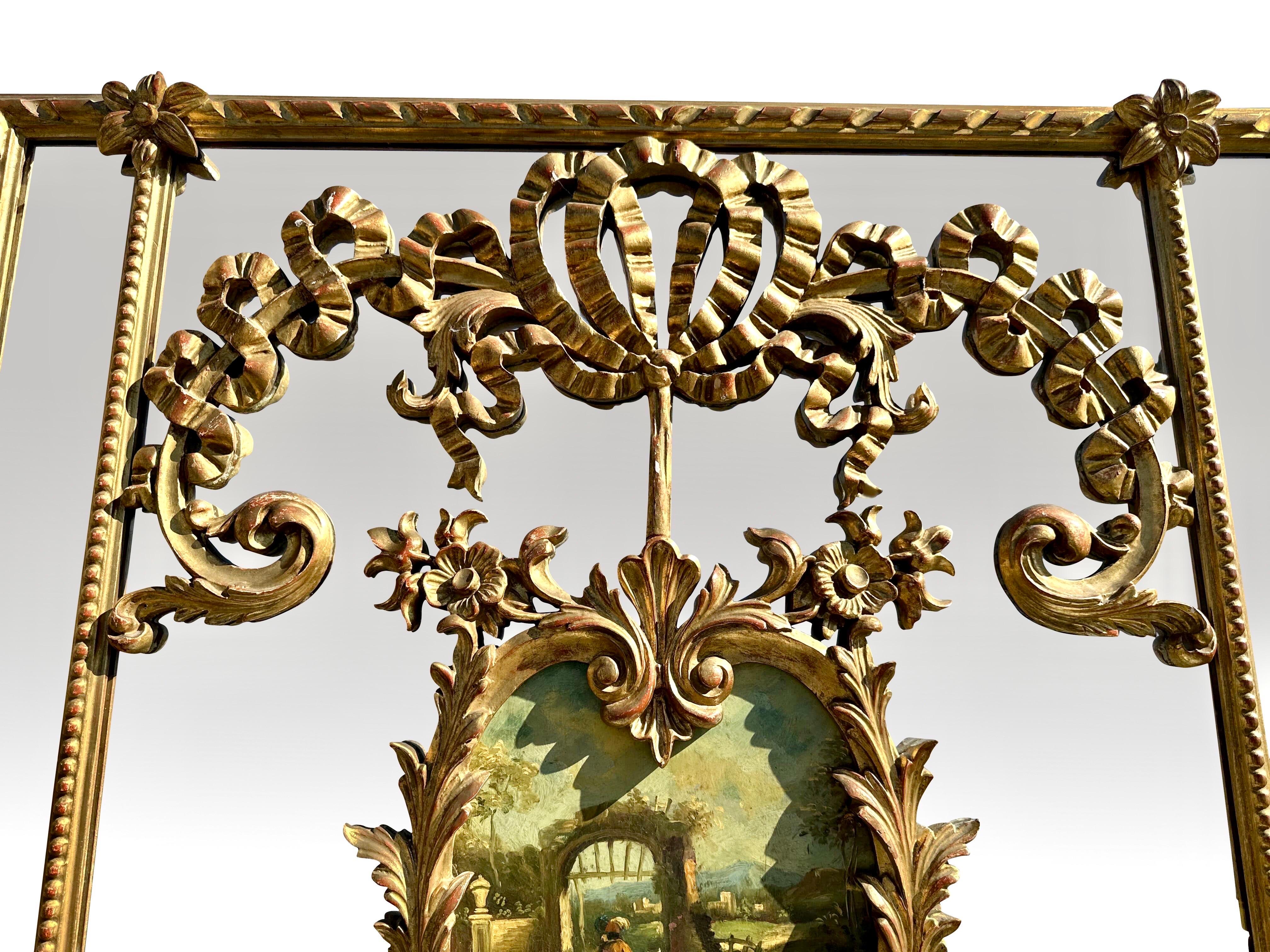 Giltwood 19th Century Louis XVI Gilt Wood French Trumeau For Sale