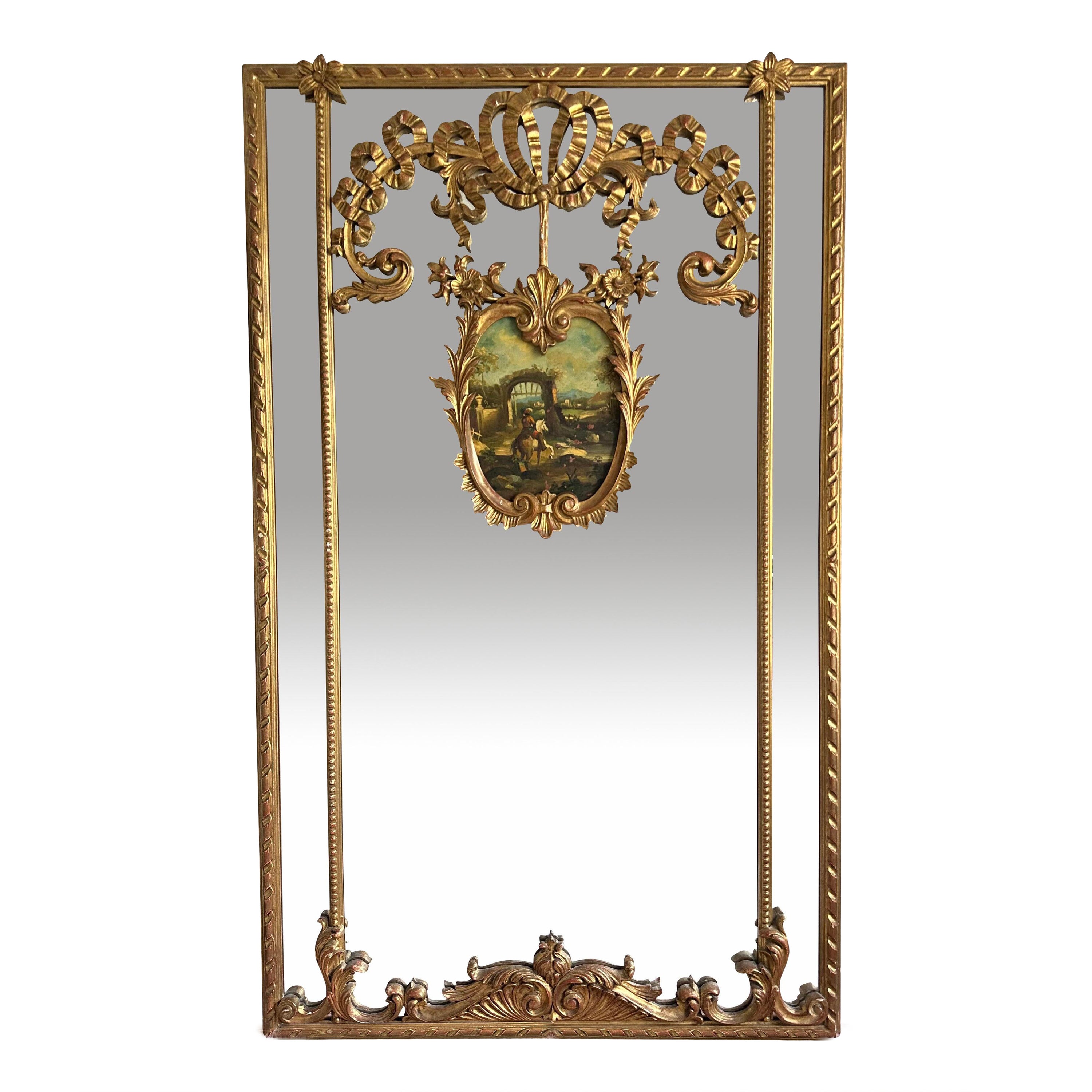 Trumeau francese Luigi XVI del XIX secolo in legno dorato.