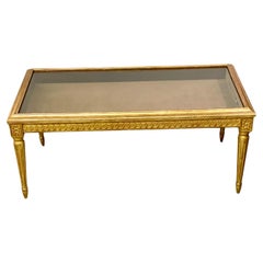 Antique 19th Century Louis XVI Giltwood Coffee Table  with Showcase Top