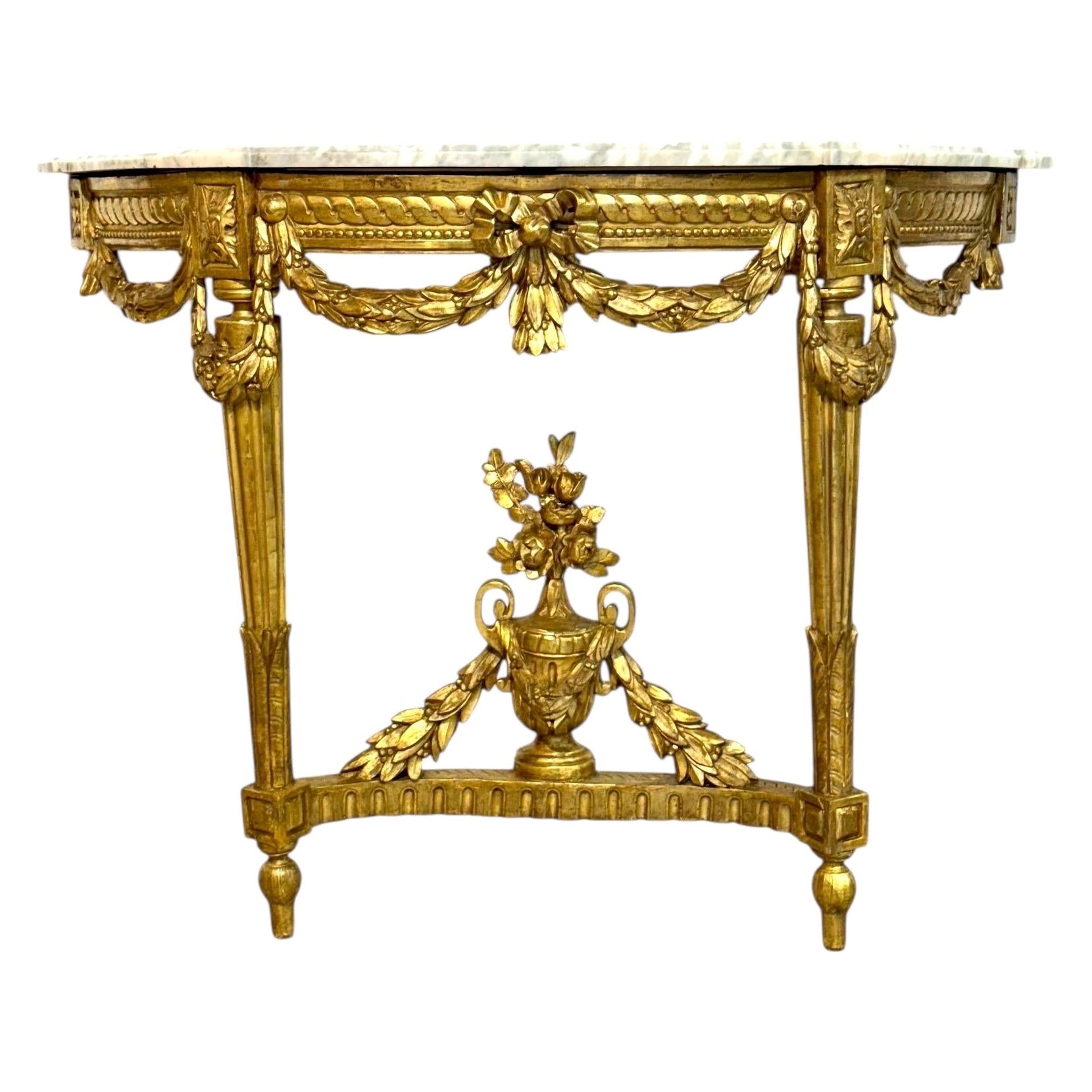 19th Century Louis XVI Giltwood Demi-Lune Console with Carrara Marble Top
