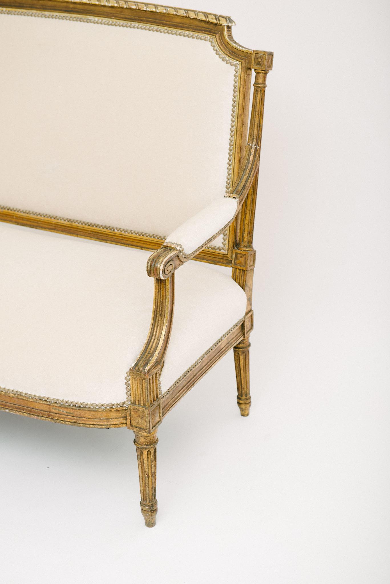 Mohair 19th Century Louis XVI Giltwood Settee For Sale
