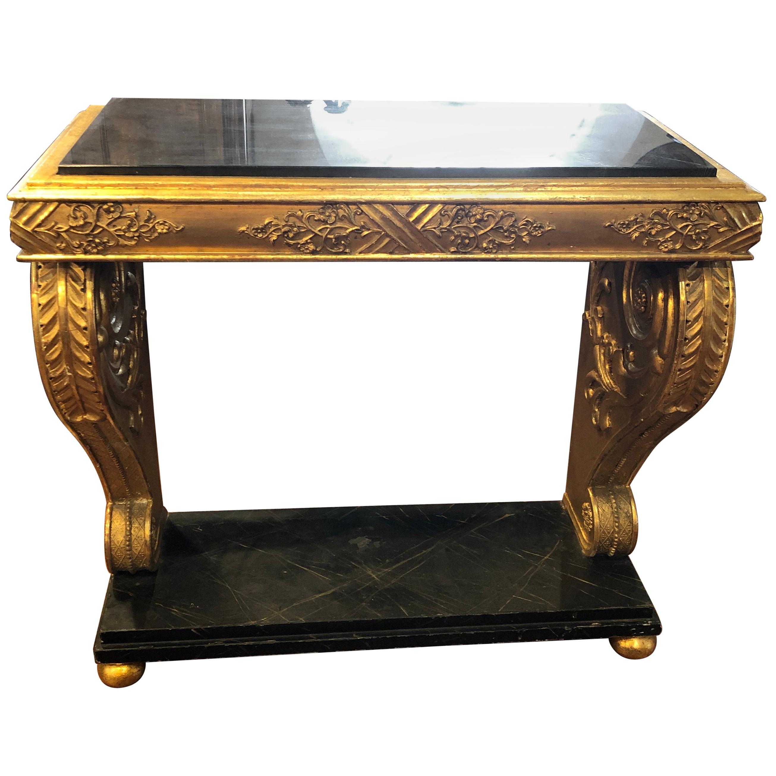 Console suédoise Louis XVI du 19ème siècle en bois doré, années 1880