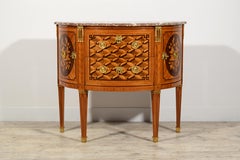 19th Century, Louis XVI Half Moon Veneered and Inlaid Wood French Commode