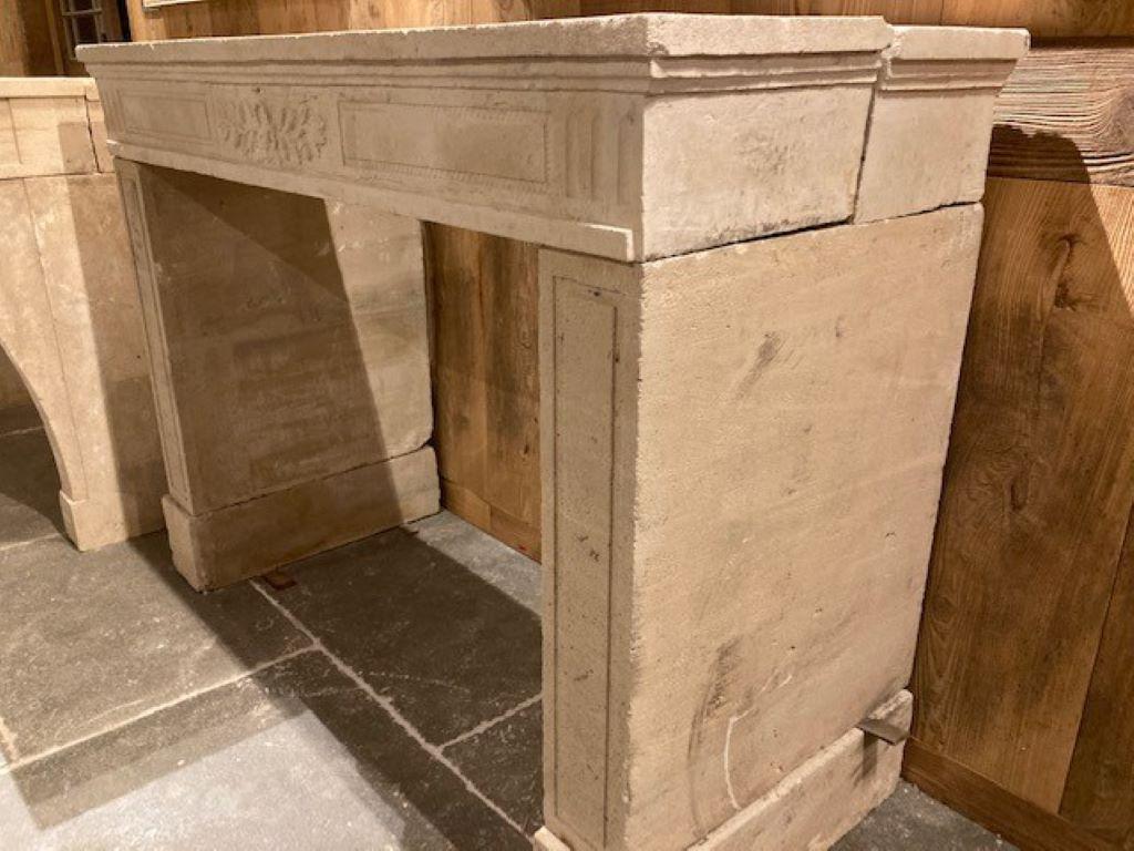 Hand-Carved 19th Century Louis XVI Limestone Fireplace For Sale