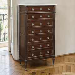 19th Century Louis XVI Mahogany Carrara Marble Top Semainier ~ Chest of Drawers