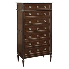 19th Century Louis XVI Mahogany Carrara Marble Top Semainier ~ Chest of Drawers