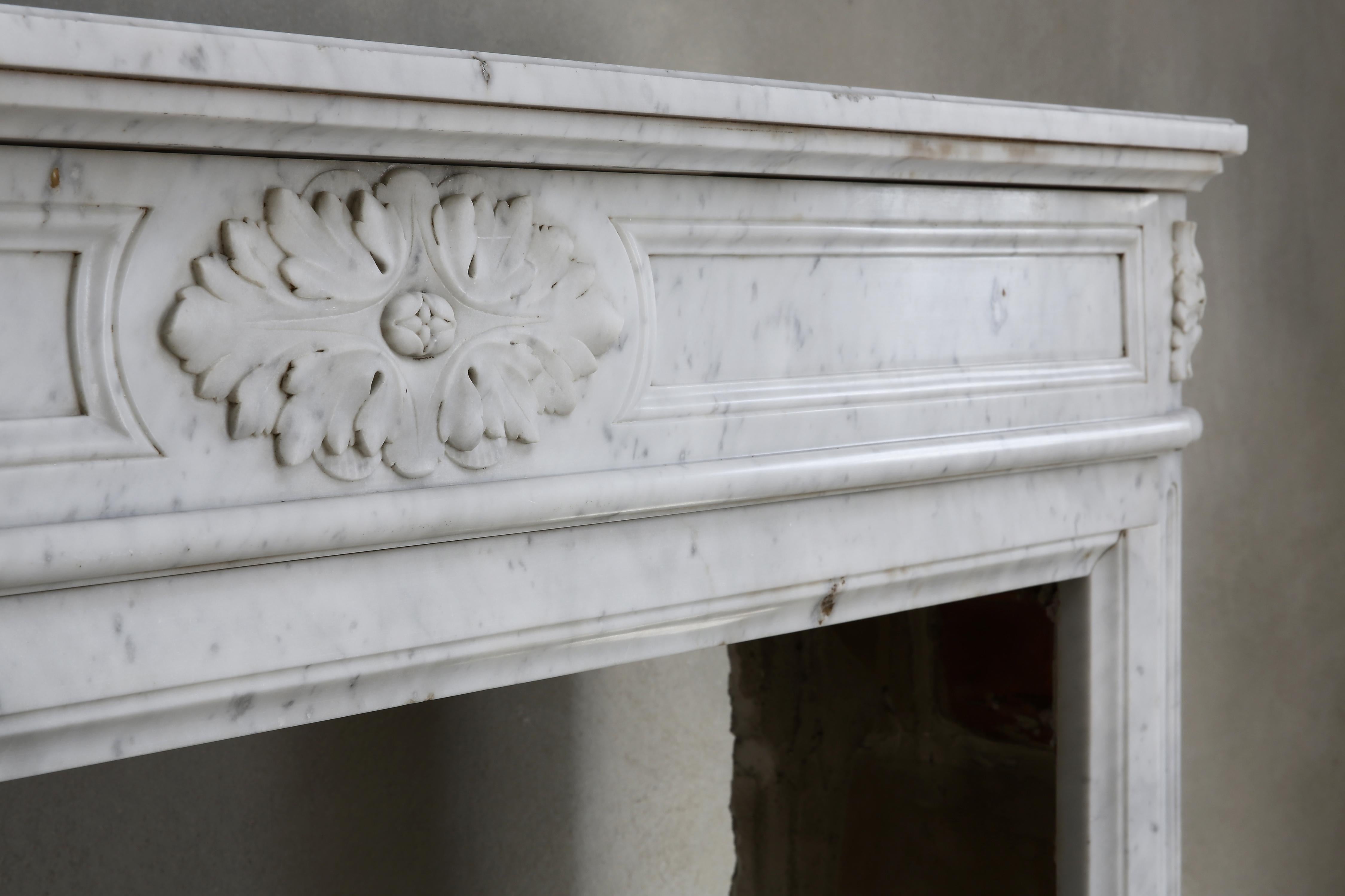 19th Century Louis XVI Mantel Surround of Carrara Marble 1