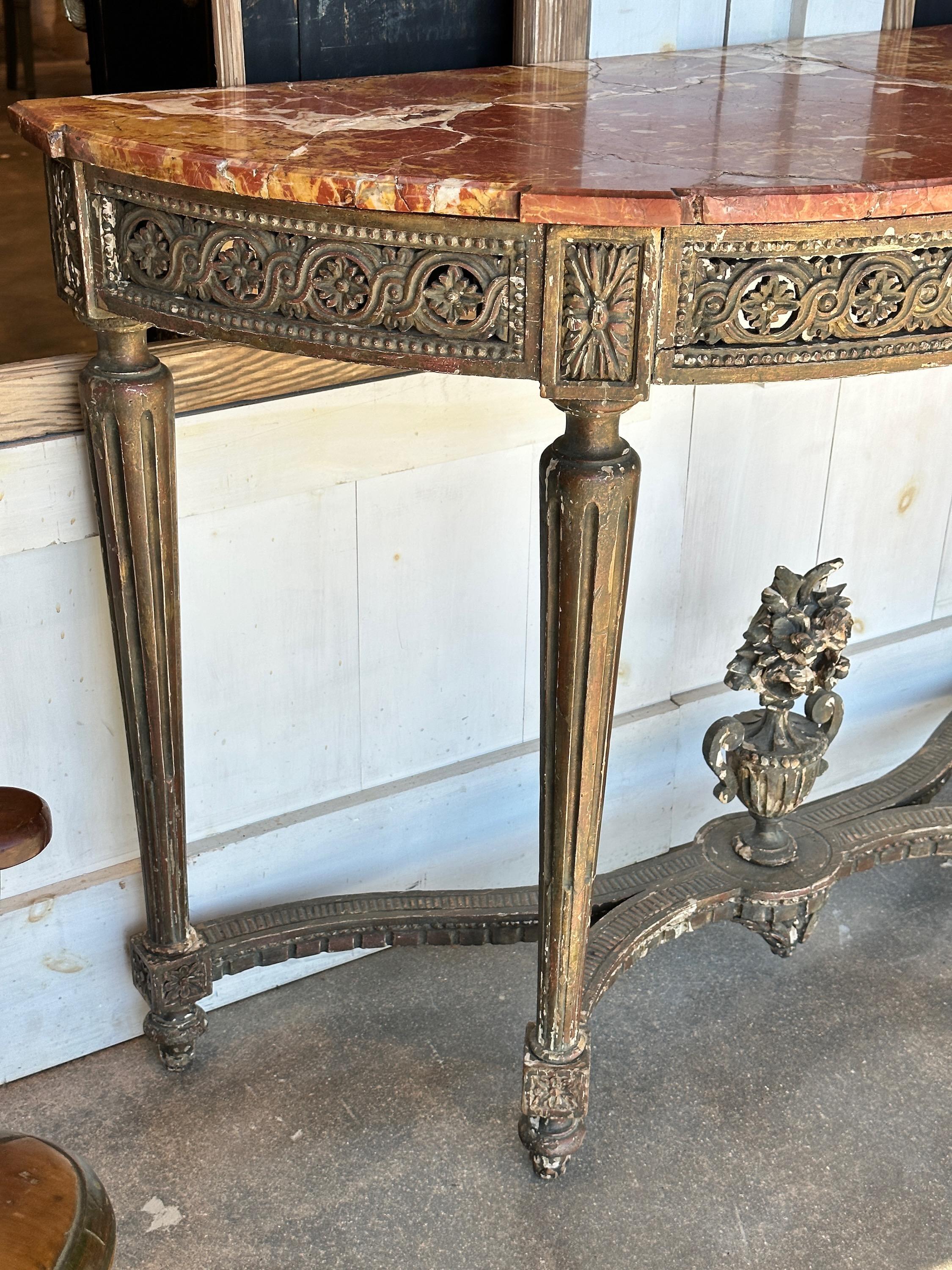 Incredible console. Really makes a statement. Great paint, marble has some repairs but well done.