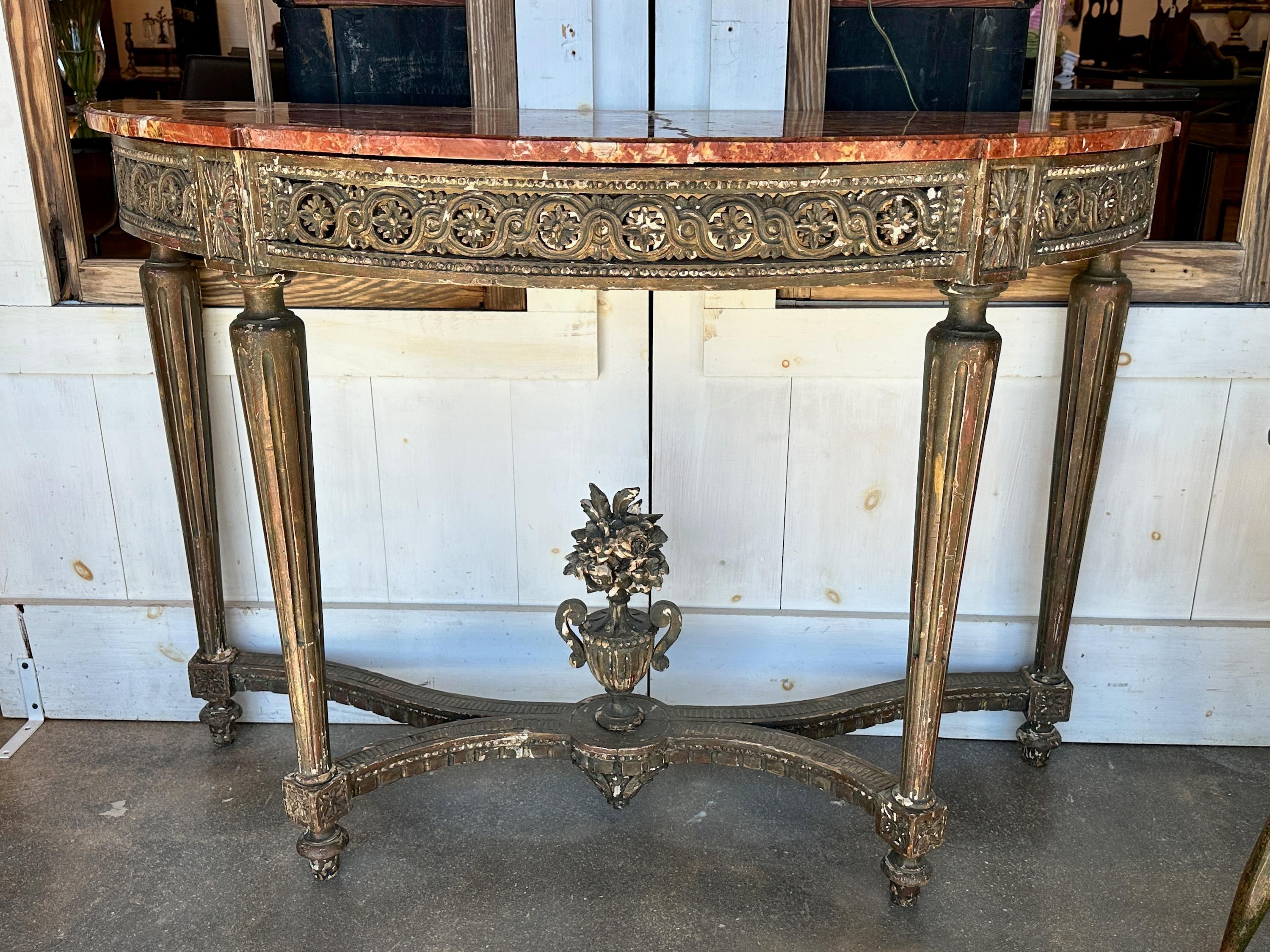 19th Century Louis XVI Marble Top Console Table For Sale 4