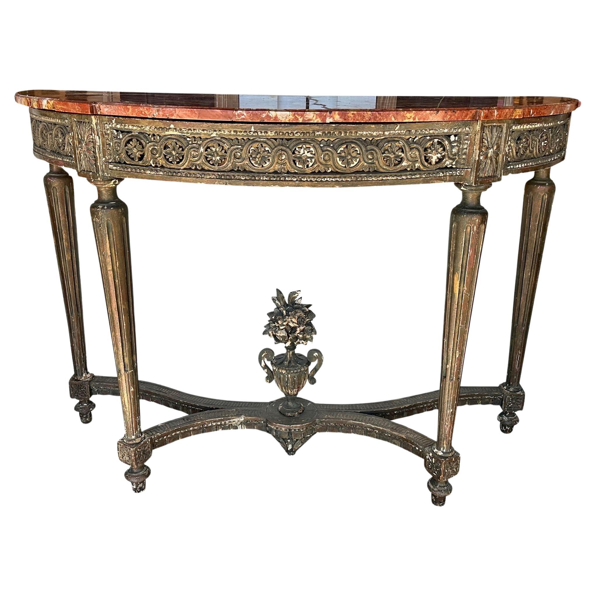 19th Century Louis XVI Marble Top Console Table For Sale