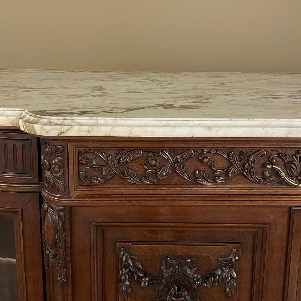 19th Century Louis XVI Marble Top Walnut Display Buffet by Kint of Gand For Sale 3